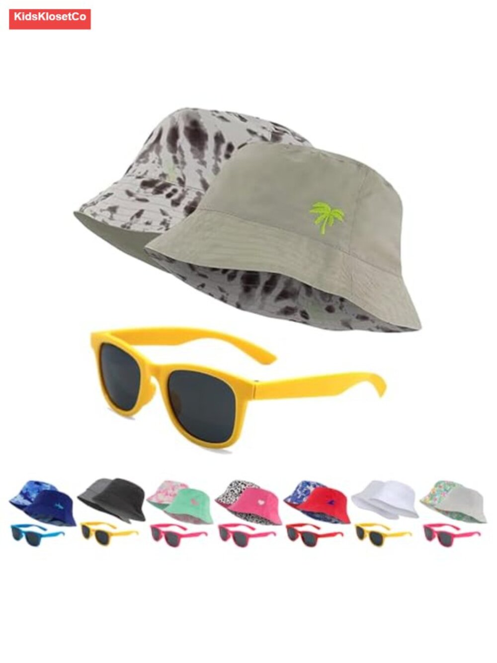 Kids Reversible Microfiber Bucket Hat with Sunglasses Sun Protection Travel